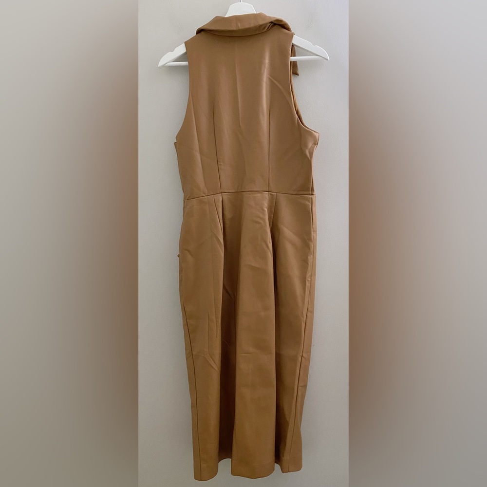 By Anthropologie Faux Leather Sleeveless V-Neck Midi Dress size 10 new nwt cedar - Picture 4 of 6